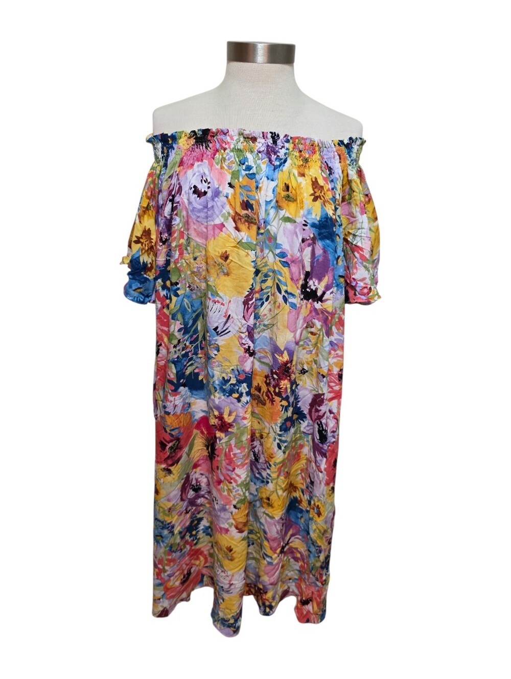 H&M Colorful Floral Off Shoulder Dress SZ 14